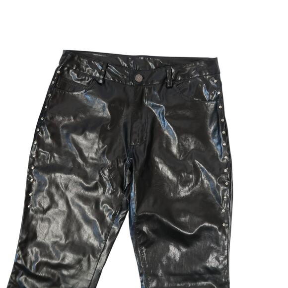 Vintage Y2K Cyber Generation Black Faux Leather Studded Flare Pants 5 - Picture 2 of 6
